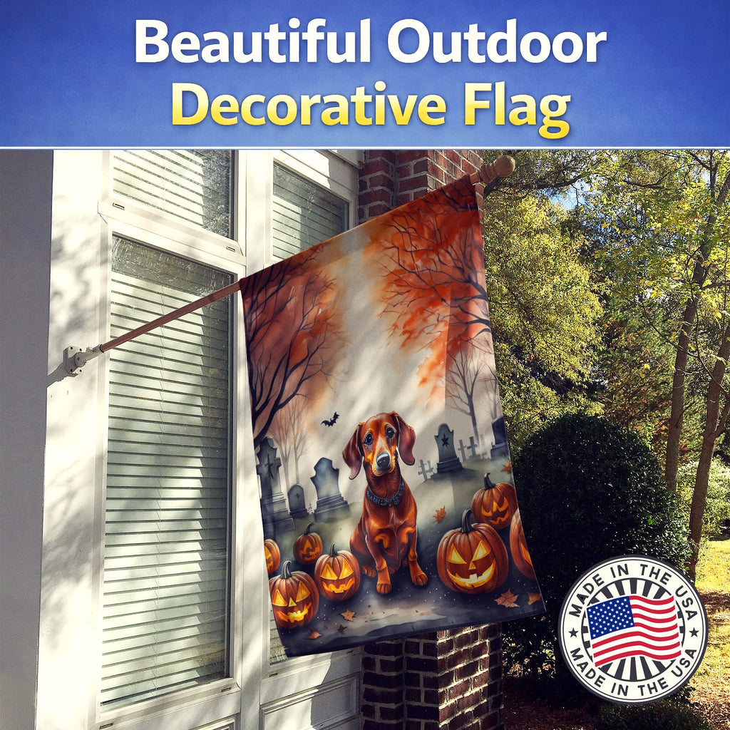 Dachshund Spooky Halloween House Flag 28x40 Porch Sleeve Pole Decorative Outside Yard Banner Artwork Wall Hanging, Polyester