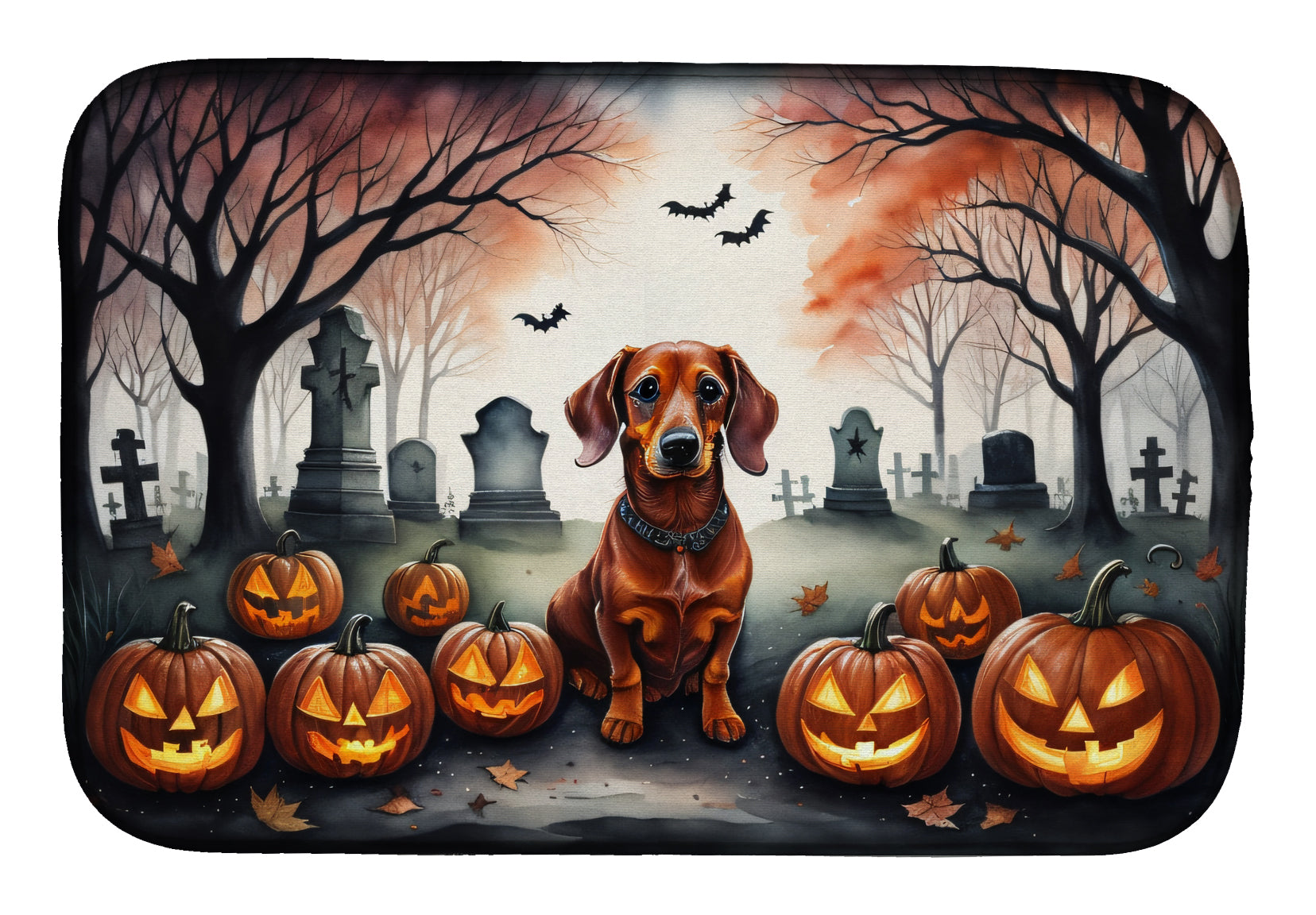 Dachshund Spooky Halloween Dish Drying Mat Absorbent Dish Drying Mat Pad for Kitchen Counter Dish Drainer Mat for Countertop, 14 x 21", Multicolor