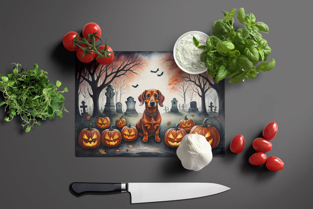 Dachshund Spooky Halloween Cutting Board Tempered Glass Kitchen Cutting Surface, Heat Resistant Chopping, Non-Slip Feet, Food Prep & Serving