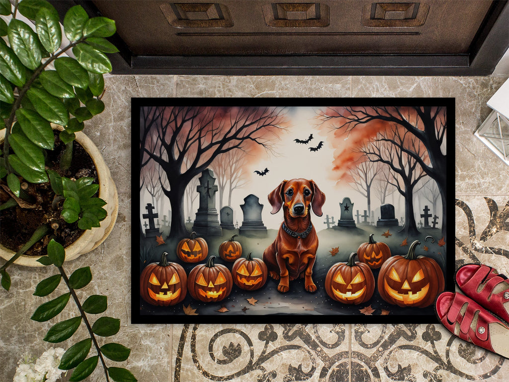 Dachshund Spooky Halloween Doormat Indoor Outdoor 18H X 27W Front Door Mat Rugs for Entryway, Non Slip Washable