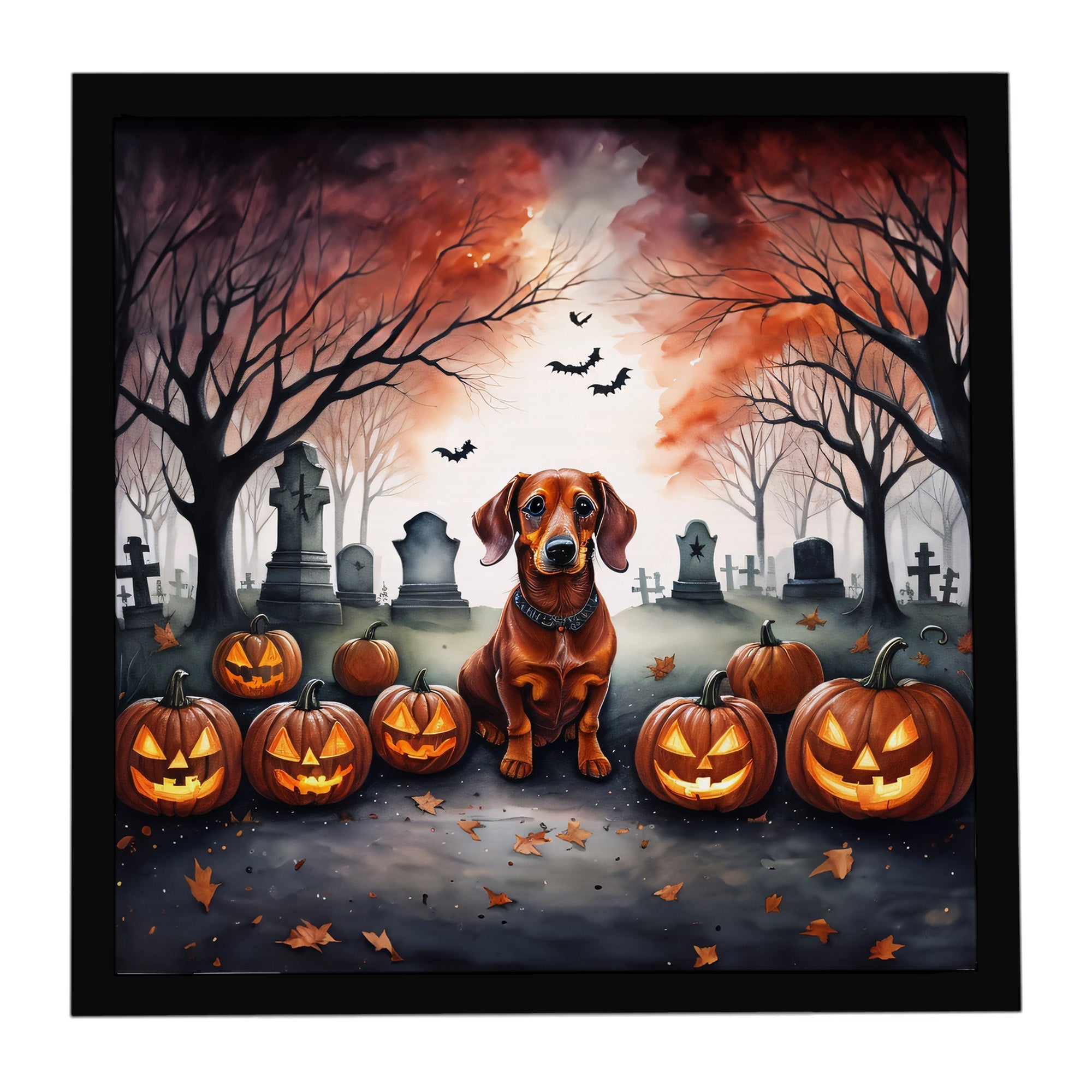 Dachshund Spooky Halloween Framed Metal Print Bathroom, Kitchen, Office, Home Decor Wall Art Ready to Hang, Square, 8X8