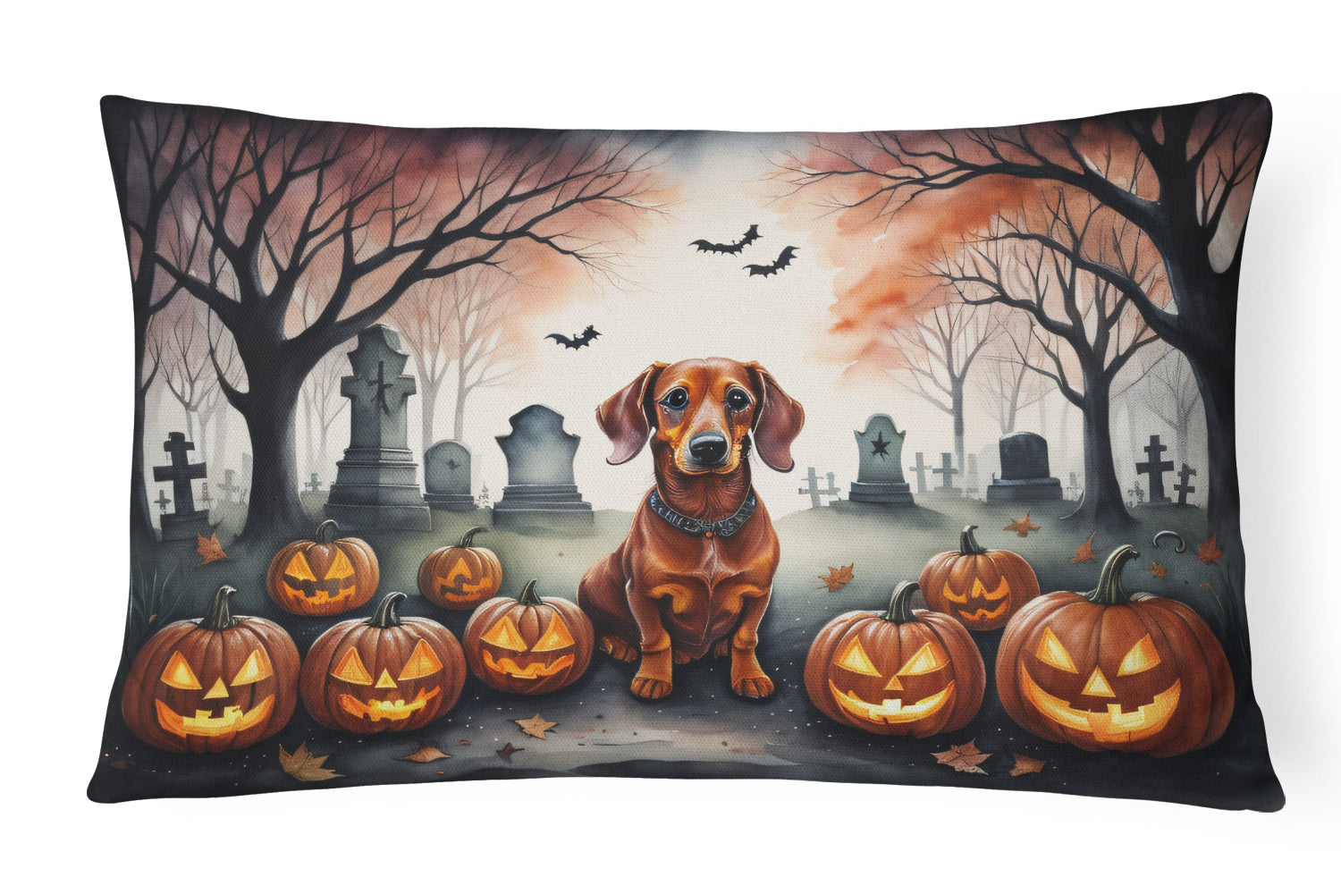 Dachshund Spooky Halloween Decorative Throw Pillow 12x16 Indoor Outdoor Accent Cushion, Fabric Cover with Insert for Sofa, Bed, Porch & Living Room