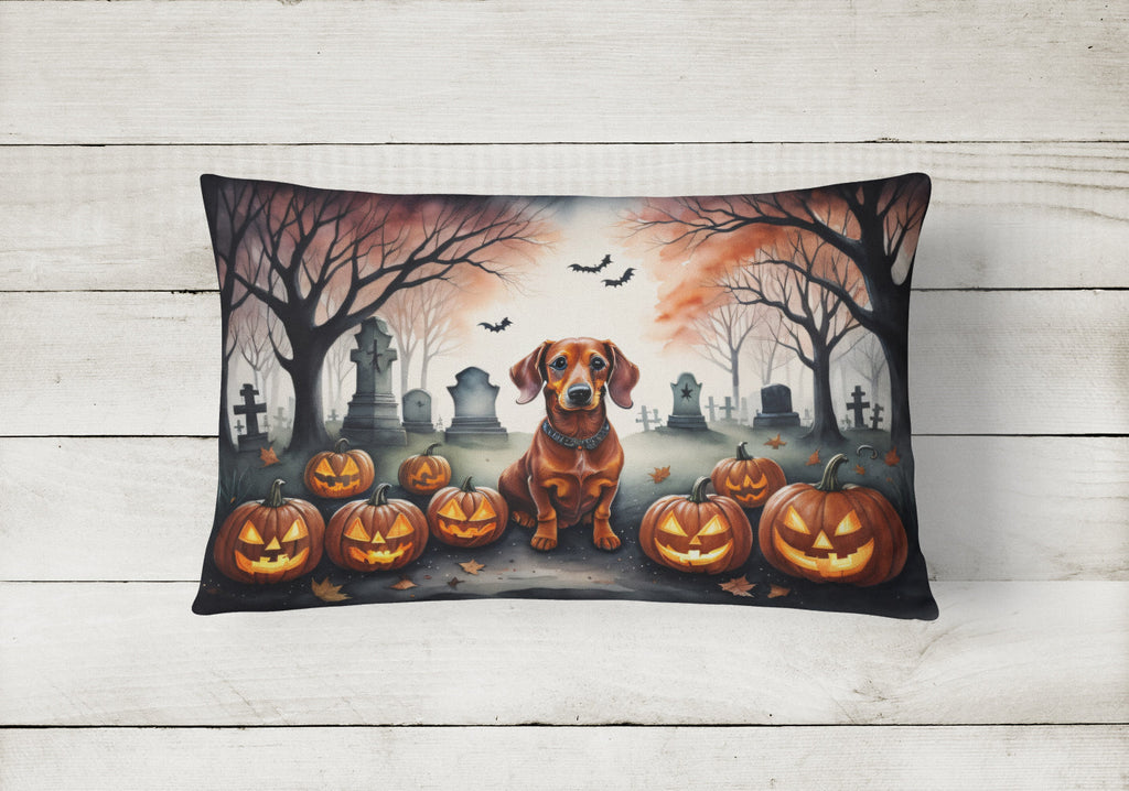 Dachshund Spooky Halloween Decorative Throw Pillow 12x16 Indoor Outdoor Accent Cushion, Fabric Cover with Insert for Sofa, Bed, Porch & Living Room