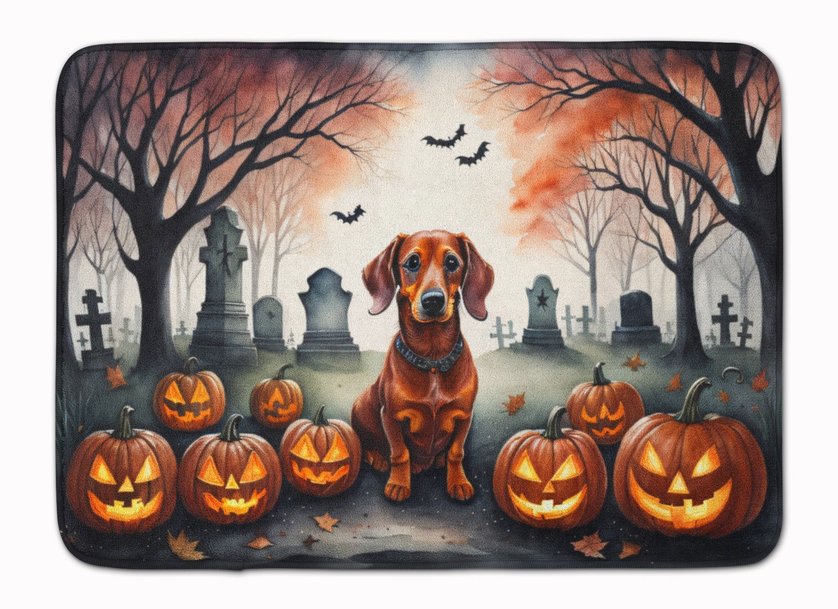 Dachshund Spooky Halloween Memory Foam Kitchen Mat Machine Washable Anti-Fatigue Cushion Comfort Bath or Kitchen Rug