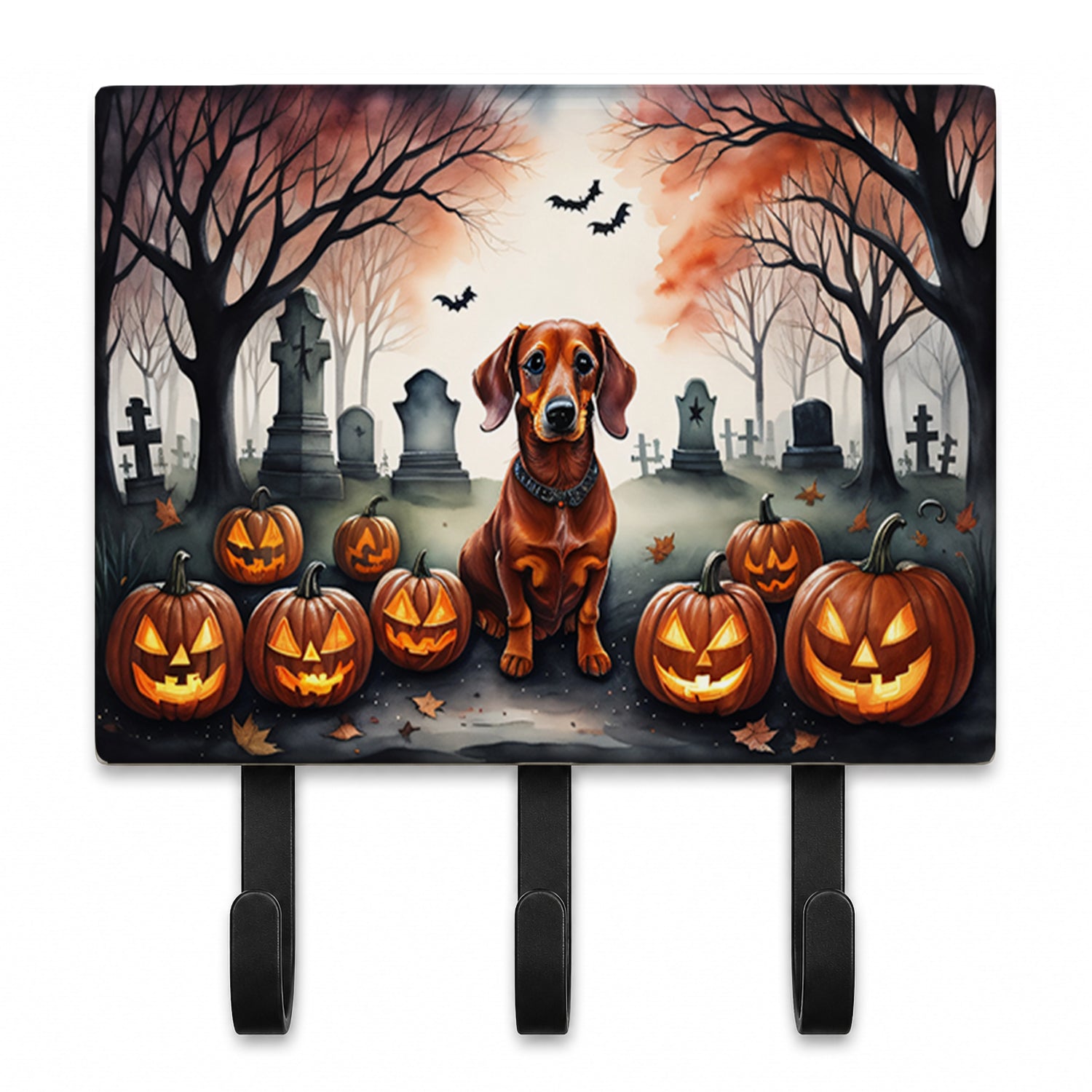Dachshund Spooky Halloween Leash or Key Holder Wall Hooks, Coat Rack Wall Mount, for Hanging Keys, Towels, Aprons, Leashes