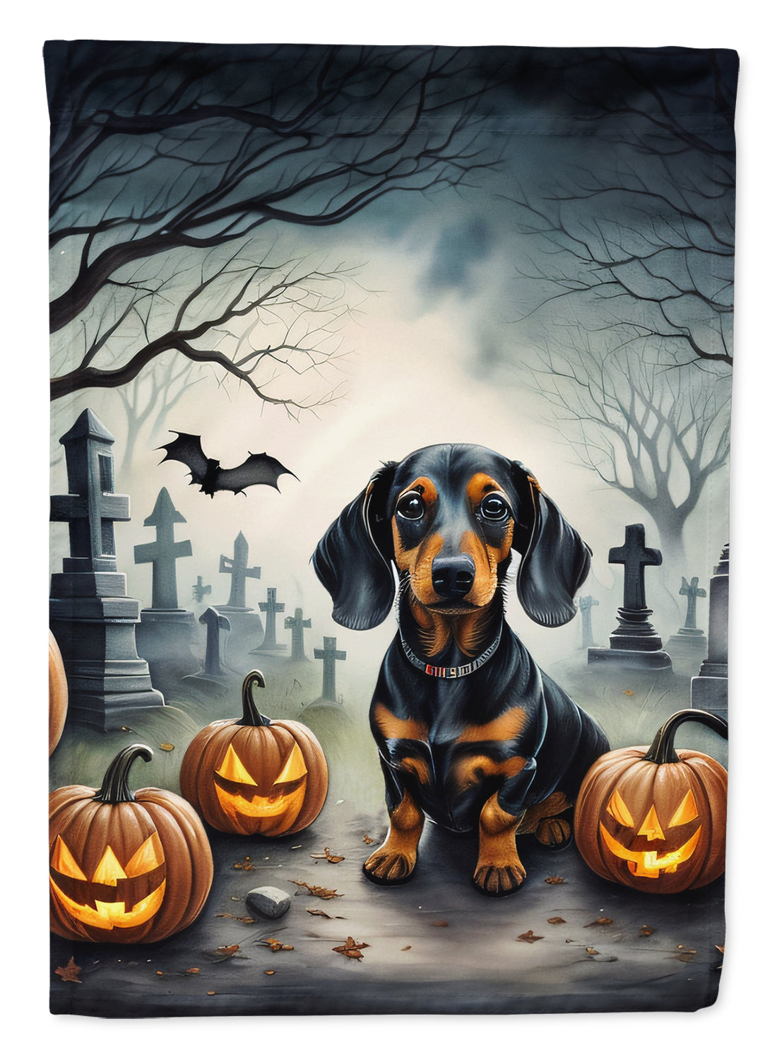 Dachshund Spooky Halloween House Flag 28x40 Porch Sleeve Pole Decorative Outside Yard Banner Artwork Wall Hanging, Polyester