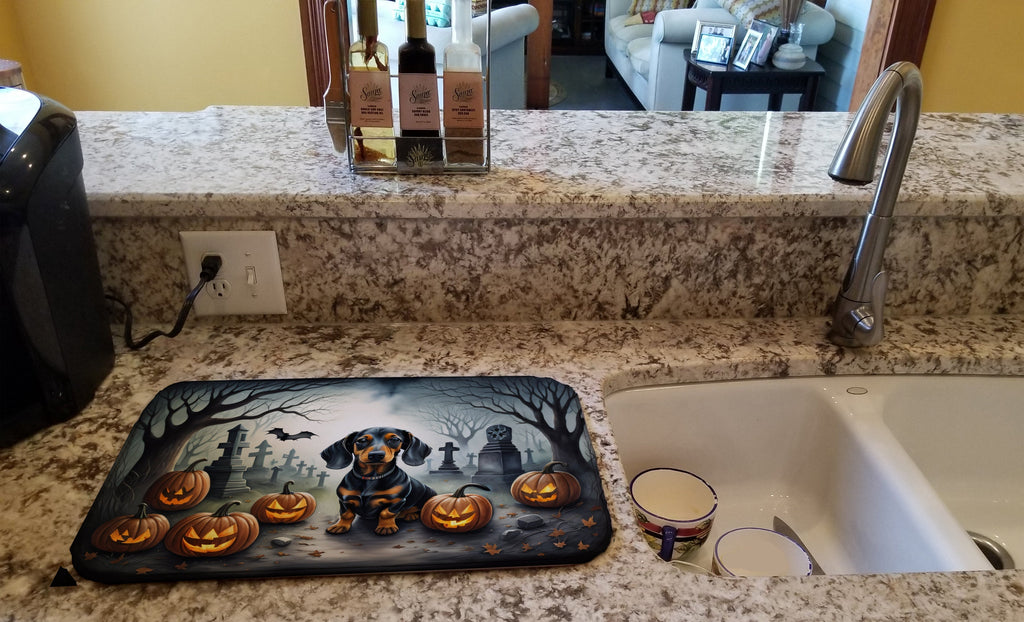 Dachshund Spooky Halloween Dish Drying Mat Absorbent Dish Drying Mat Pad for Kitchen Counter Dish Drainer Mat for Countertop, 14 x 21", Multicolor