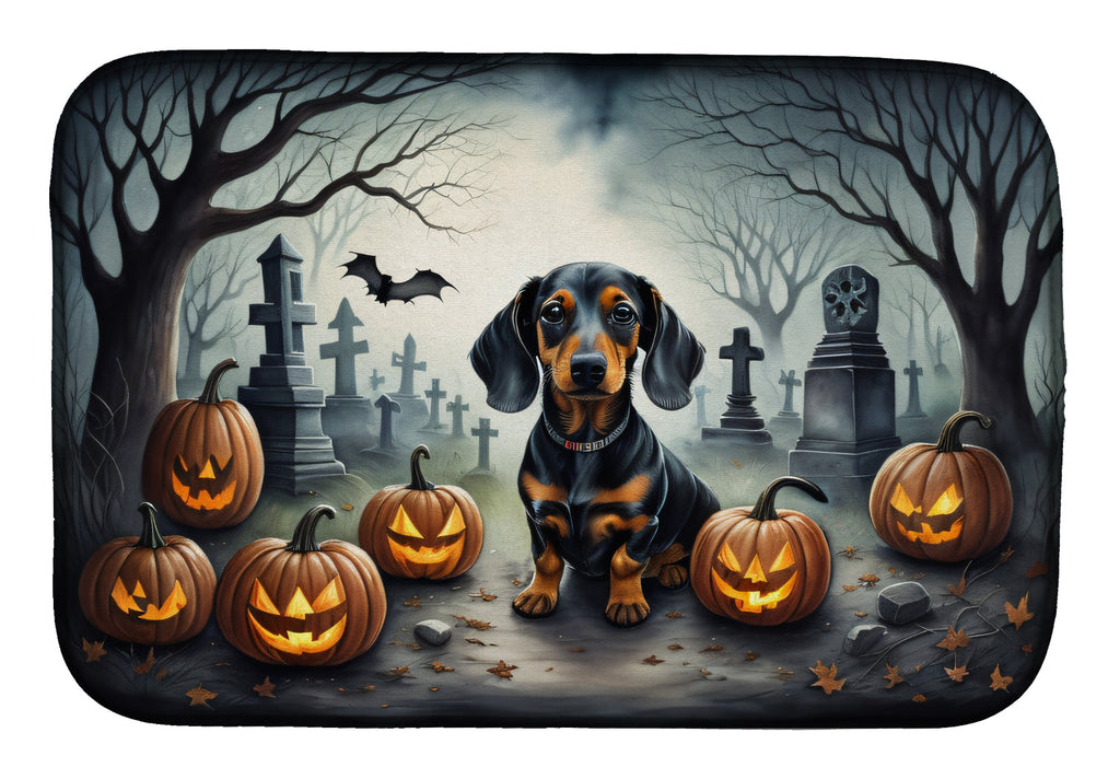 Dachshund Spooky Halloween Dish Drying Mat Absorbent Dish Drying Mat Pad for Kitchen Counter Dish Drainer Mat for Countertop, 14 x 21", Multicolor