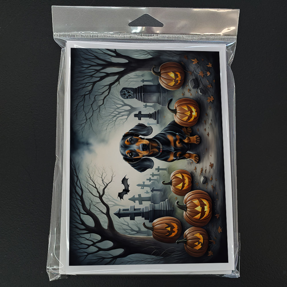 Dachshund Spooky Halloween Greeting Cards Pack of 8 Blank Cards with Envelopes Whimsical A7 Size 5x7