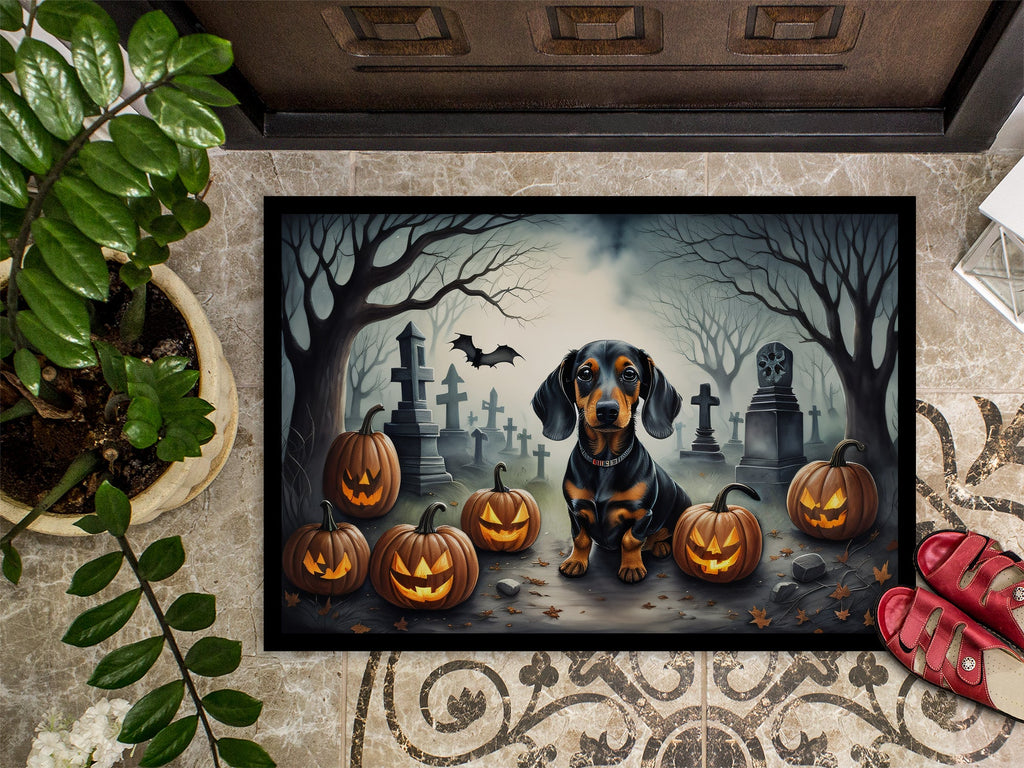 Dachshund Spooky Halloween Doormat Indoor Outdoor 24H X 36W Front Door Mat Rugs for Entryway, Non Slip Washable Low Pile,