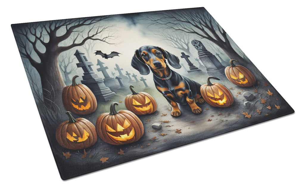 Dachshund Spooky Halloween Cutting Board Tempered Glass Kitchen Cutting Surface, Heat Resistant Chopping, Non-Slip Feet, Food Prep & Serving