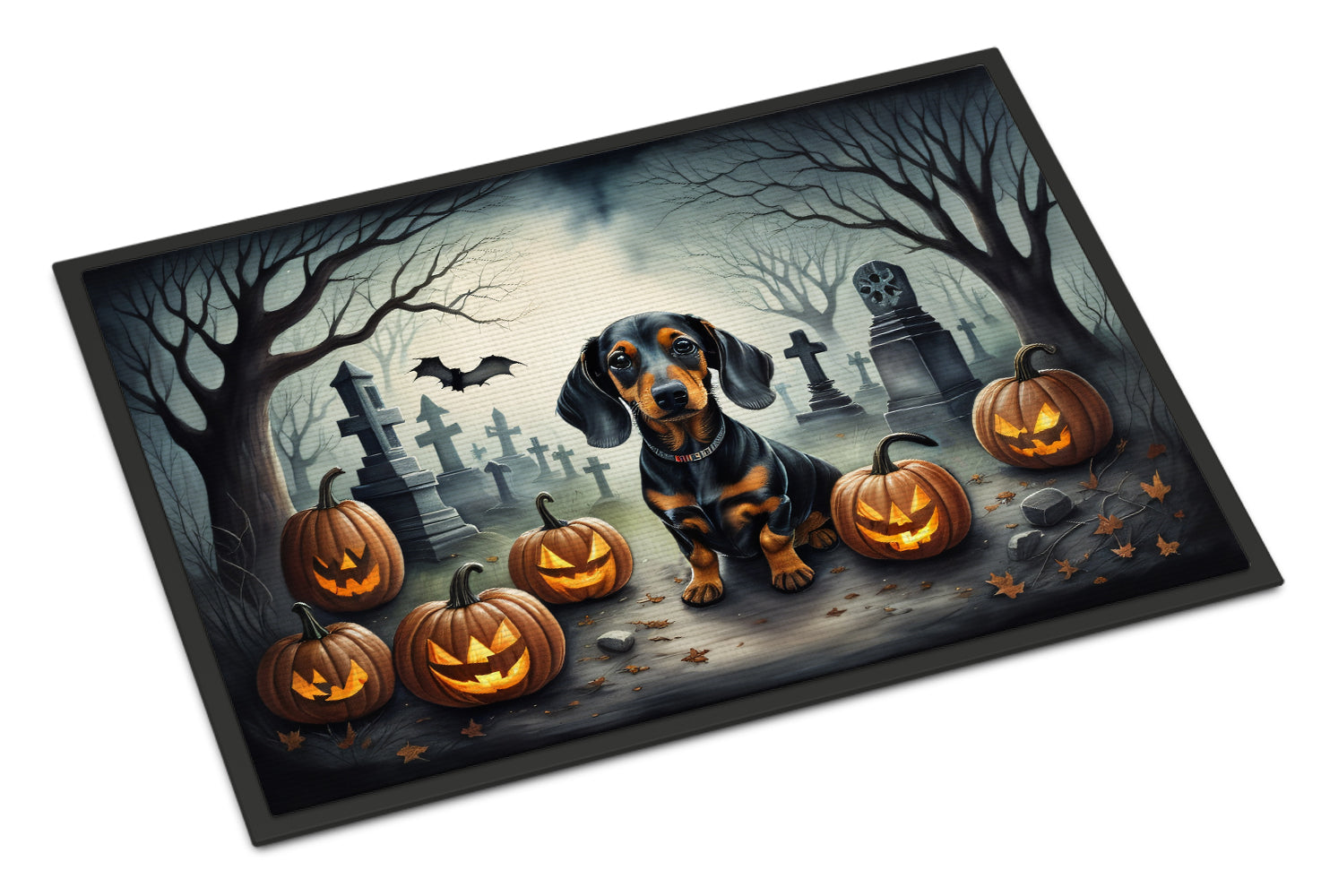 Dachshund Spooky Halloween Doormat Indoor Outdoor 18H X 27W Front Door Mat Rugs for Entryway, Non Slip Washable