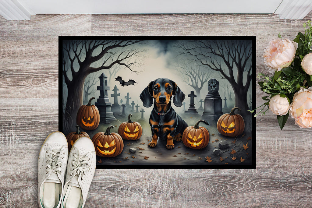 Dachshund Spooky Halloween Doormat Indoor Outdoor 18H X 27W Front Door Mat Rugs for Entryway, Non Slip Washable
