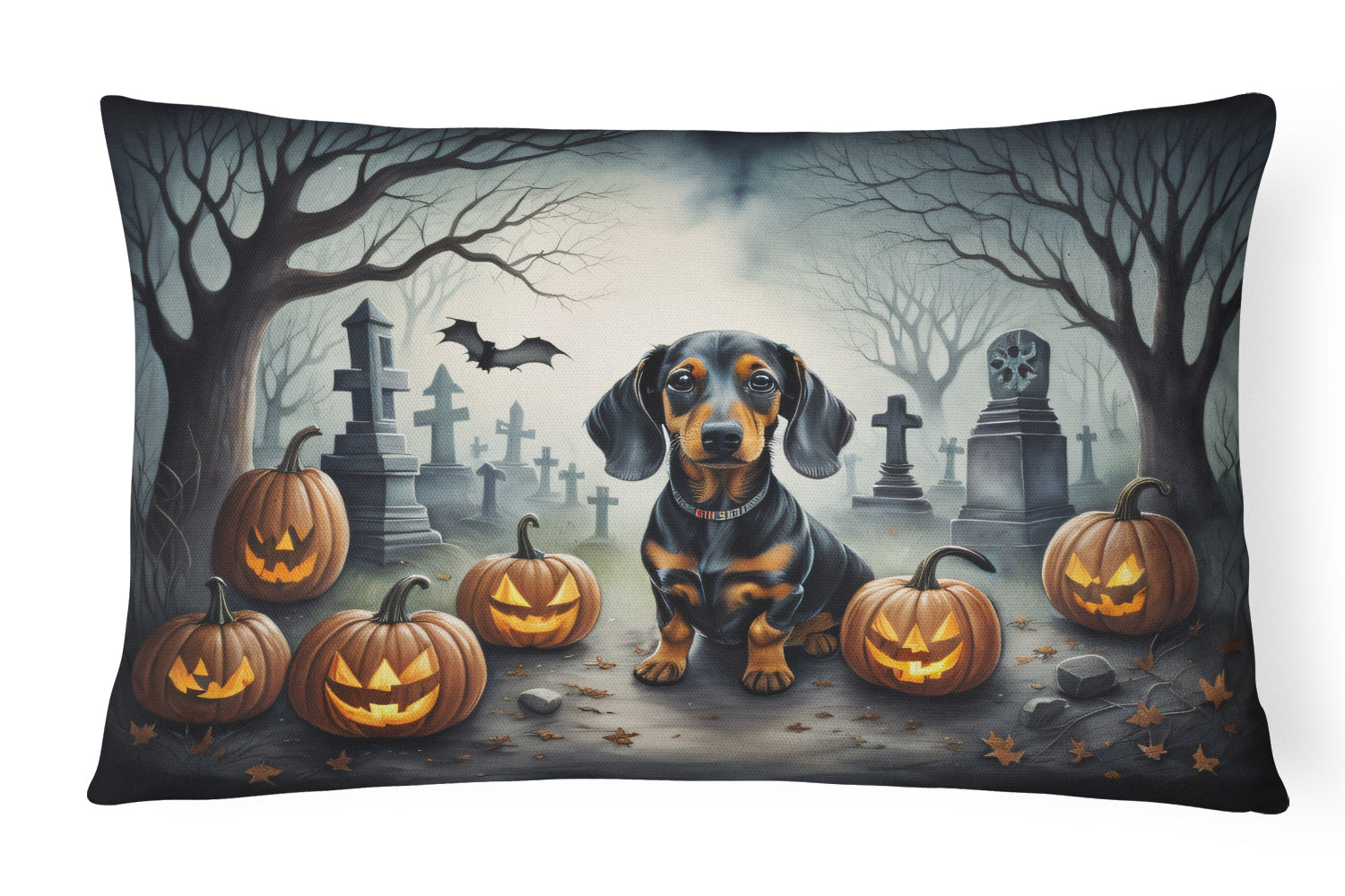 Dachshund Spooky Halloween Decorative Throw Pillow 12x16 Indoor Outdoor Accent Cushion, Fabric Cover with Insert for Sofa, Bed, Porch & Living Room