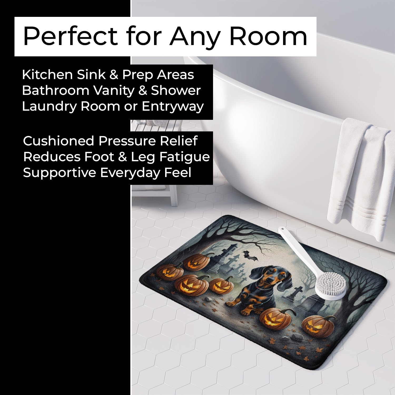 Dachshund Spooky Halloween Memory Foam Kitchen Mat Machine Washable Anti-Fatigue Cushion Comfort Bath or Kitchen Rug
