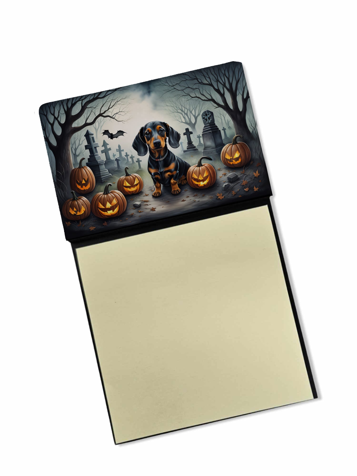 Dachshund Spooky Halloween Watercolor Sticky Note Holder Refillable Dispenser Desk Accessory 3x3 Pad Gift