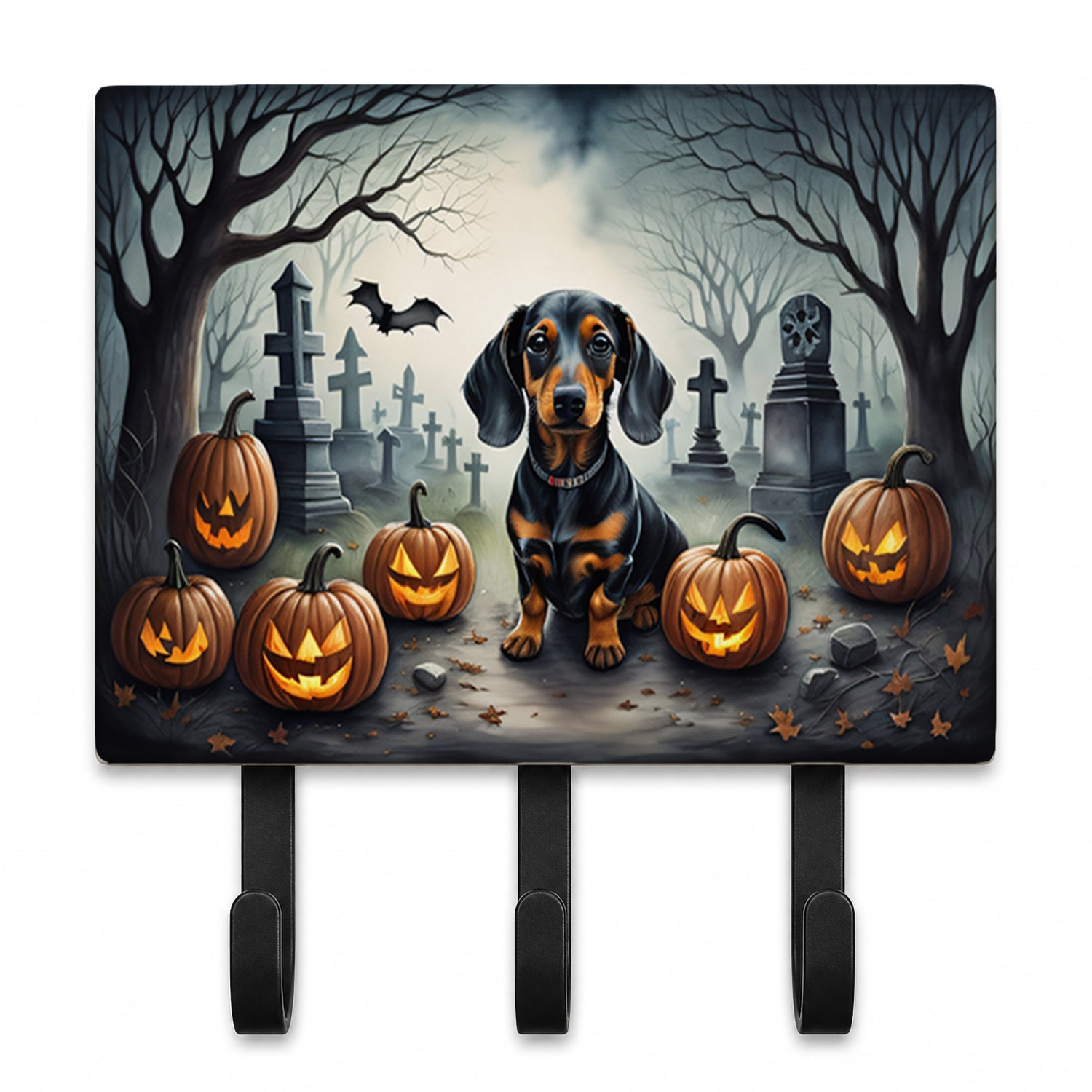 Dachshund Spooky Halloween Leash or Key Holder Wall Hooks, Coat Rack Wall Mount, for Hanging Keys, Towels, Aprons, Leashes