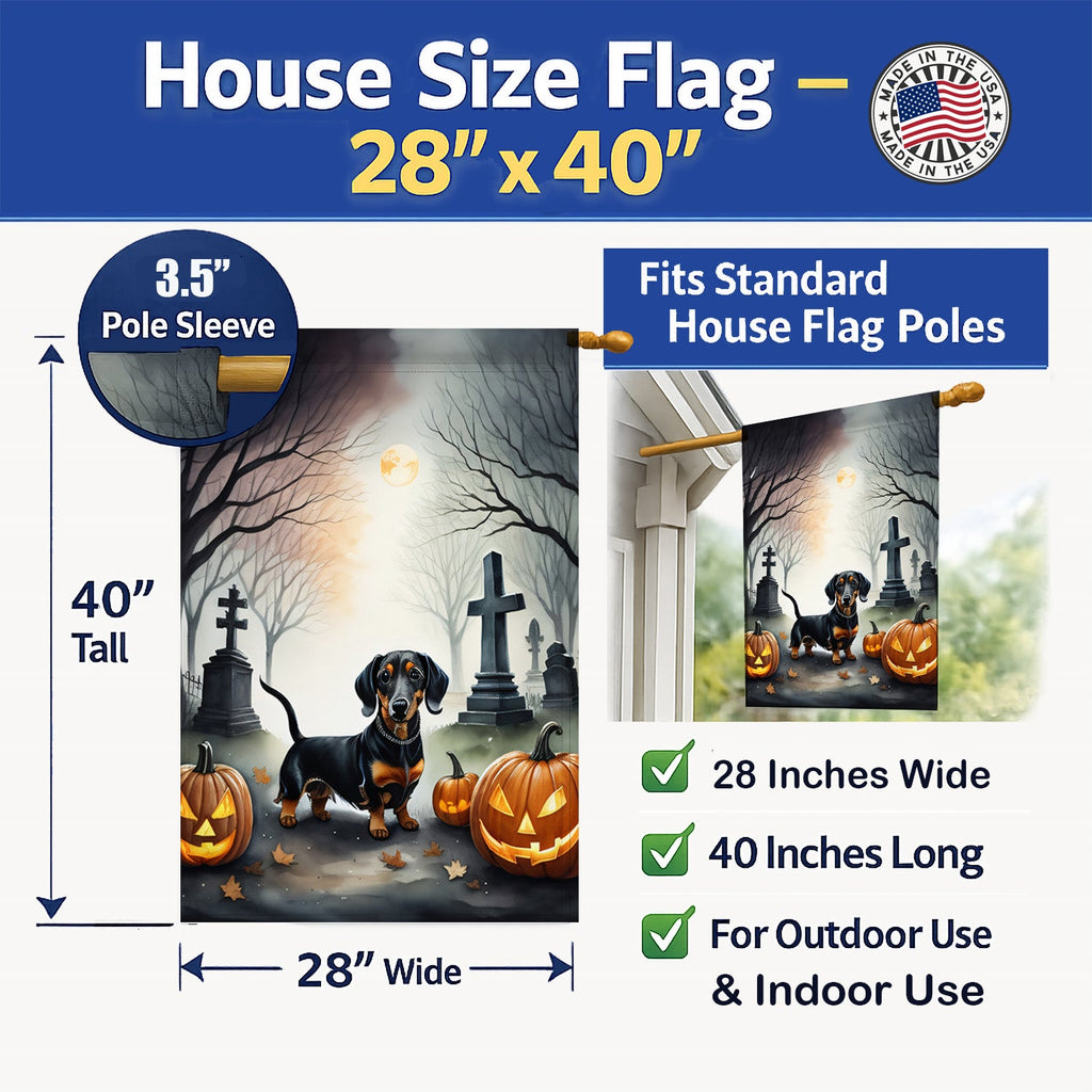 Dachshund Spooky Halloween House Flag 28x40 Porch Sleeve Pole Decorative Outside Yard Banner Artwork Wall Hanging, Polyester