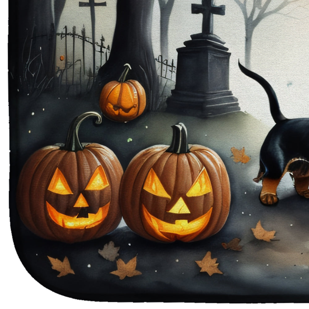 Dachshund Spooky Halloween Dish Drying Mat Absorbent Dish Drying Mat Pad for Kitchen Counter Dish Drainer Mat for Countertop, 14 x 21", Multicolor