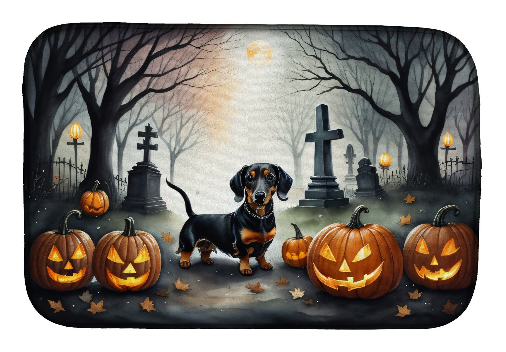 Dachshund Spooky Halloween Dish Drying Mat Absorbent Dish Drying Mat Pad for Kitchen Counter Dish Drainer Mat for Countertop, 14 x 21", Multicolor