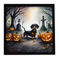 Dachshund Spooky Halloween Framed Metal Print Bathroom, Kitchen, Office, Home Decor Wall Art Ready to Hang, Square, 8X8