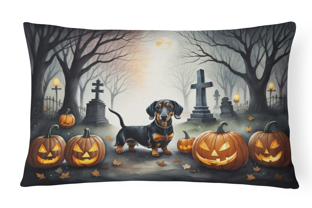 Dachshund Spooky Halloween Decorative Throw Pillow 12x16 Indoor Outdoor Accent Cushion, Fabric Cover with Insert for Sofa, Bed, Porch & Living Room