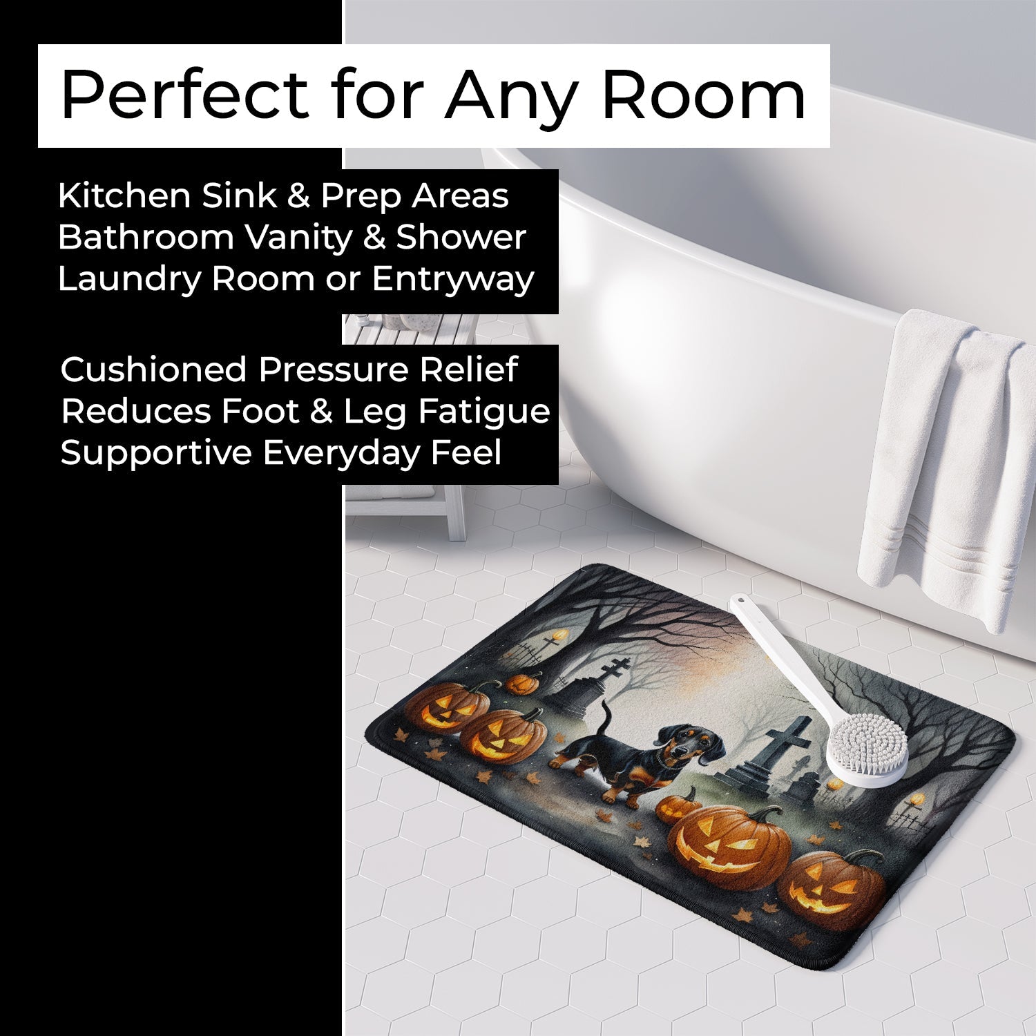 Dachshund Spooky Halloween Memory Foam Kitchen Mat Machine Washable Anti-Fatigue Cushion Comfort Bath or Kitchen Rug