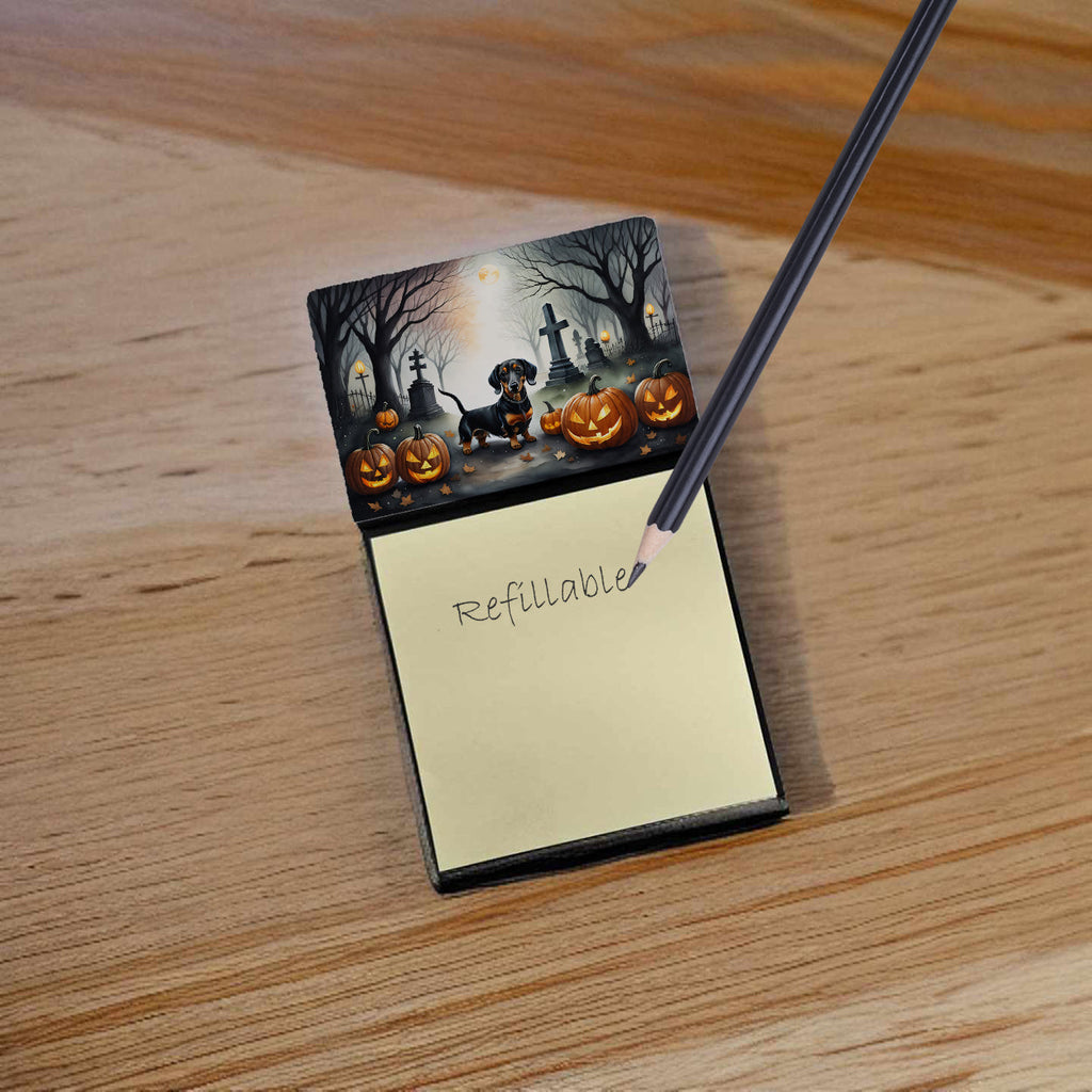Dachshund Spooky Halloween Watercolor Sticky Note Holder Refillable Dispenser Desk Accessory 3x3 Pad Gift