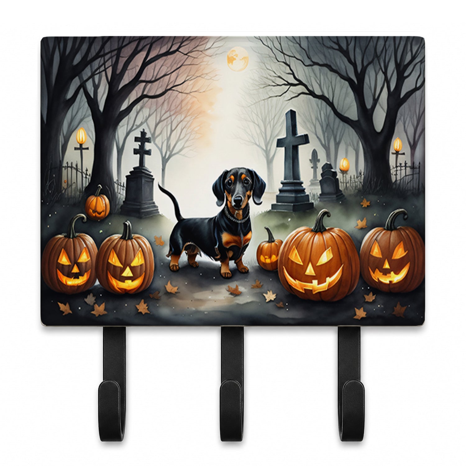 Dachshund Spooky Halloween Leash or Key Holder Wall Hooks, Coat Rack Wall Mount, for Hanging Keys, Towels, Aprons, Leashes