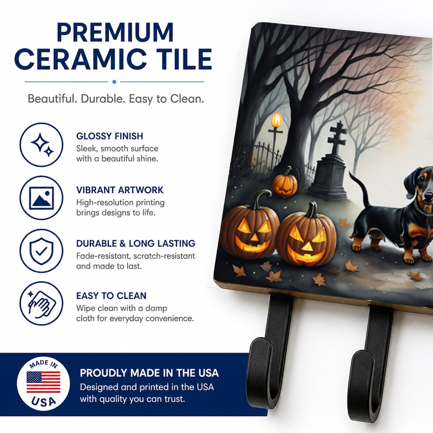 Dachshund Spooky Halloween Leash or Key Holder Wall Hooks, Coat Rack Wall Mount, for Hanging Keys, Towels, Aprons, Leashes
