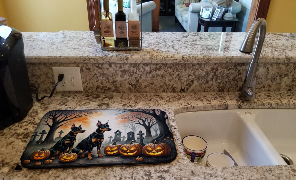Doberman Pinscher Spooky Halloween Dish Drying Mat Absorbent Dish Drying Mat Pad for Kitchen Counter Dish Drainer Mat for Countertop, 14 x 21", Multicolor