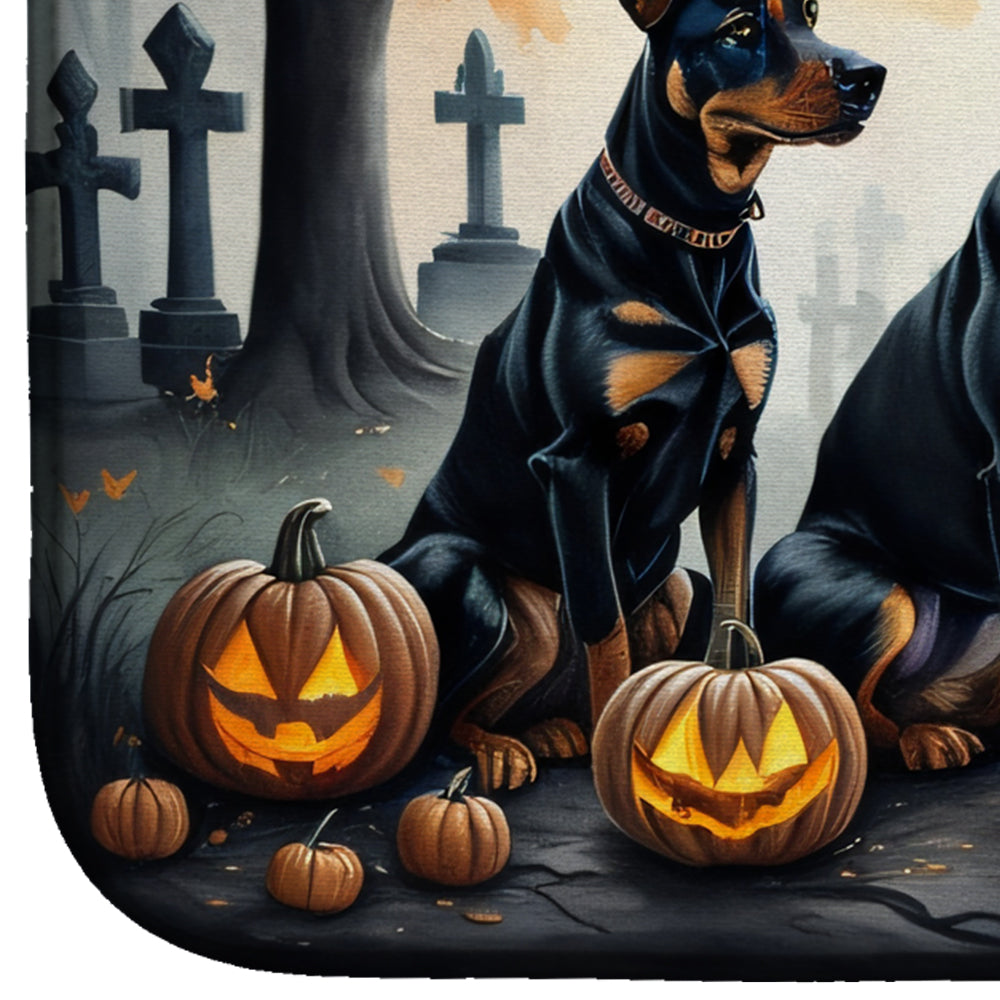 Doberman Pinscher Spooky Halloween Dish Drying Mat Absorbent Dish Drying Mat Pad for Kitchen Counter Dish Drainer Mat for Countertop, 14 x 21", Multicolor