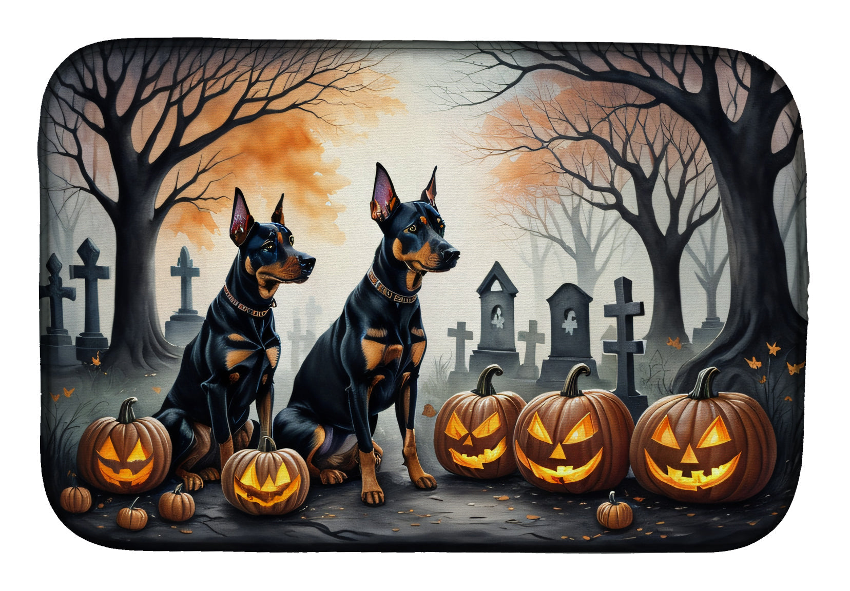 Doberman Pinscher Spooky Halloween Dish Drying Mat Absorbent Dish Drying Mat Pad for Kitchen Counter Dish Drainer Mat for Countertop, 14 x 21", Multicolor
