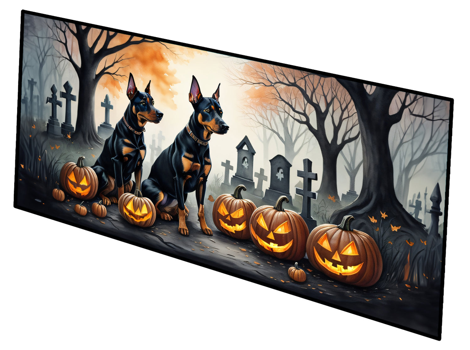 Doberman Pinscher Spooky Halloween Runner Mat 28x58 Front Door Mat Indoor Outdoor Rugs for Entryway Hallway Foyer Non Slip Washable Wide Doormat