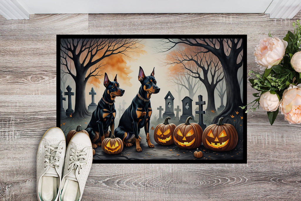 Doberman Pinscher Spooky Halloween Doormat Indoor Outdoor 18H X 27W Front Door Mat Rugs for Entryway, Non Slip Washable