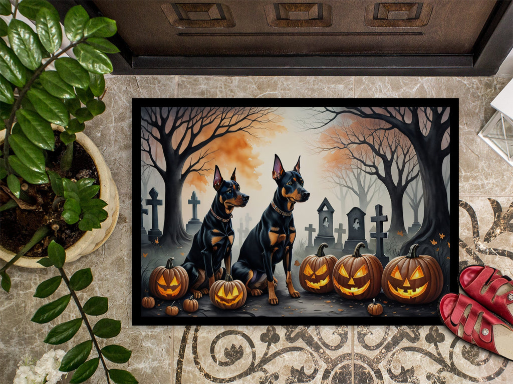 Doberman Pinscher Spooky Halloween Doormat Indoor Outdoor 18H X 27W Front Door Mat Rugs for Entryway, Non Slip Washable