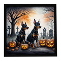 Doberman Pinscher Spooky Halloween Framed Metal Print Bathroom, Kitchen, Office, Home Decor Wall Art Ready to Hang, Square, 8X8