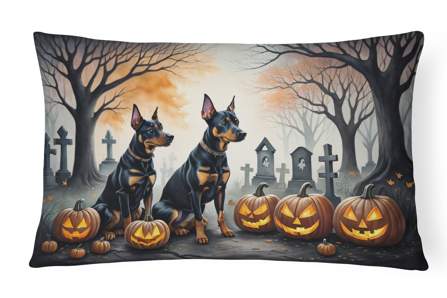 Doberman Pinscher Spooky Halloween Decorative Throw Pillow 12x16 Indoor Outdoor Accent Cushion, Fabric Cover with Insert for Sofa, Bed, Porch & Living Room