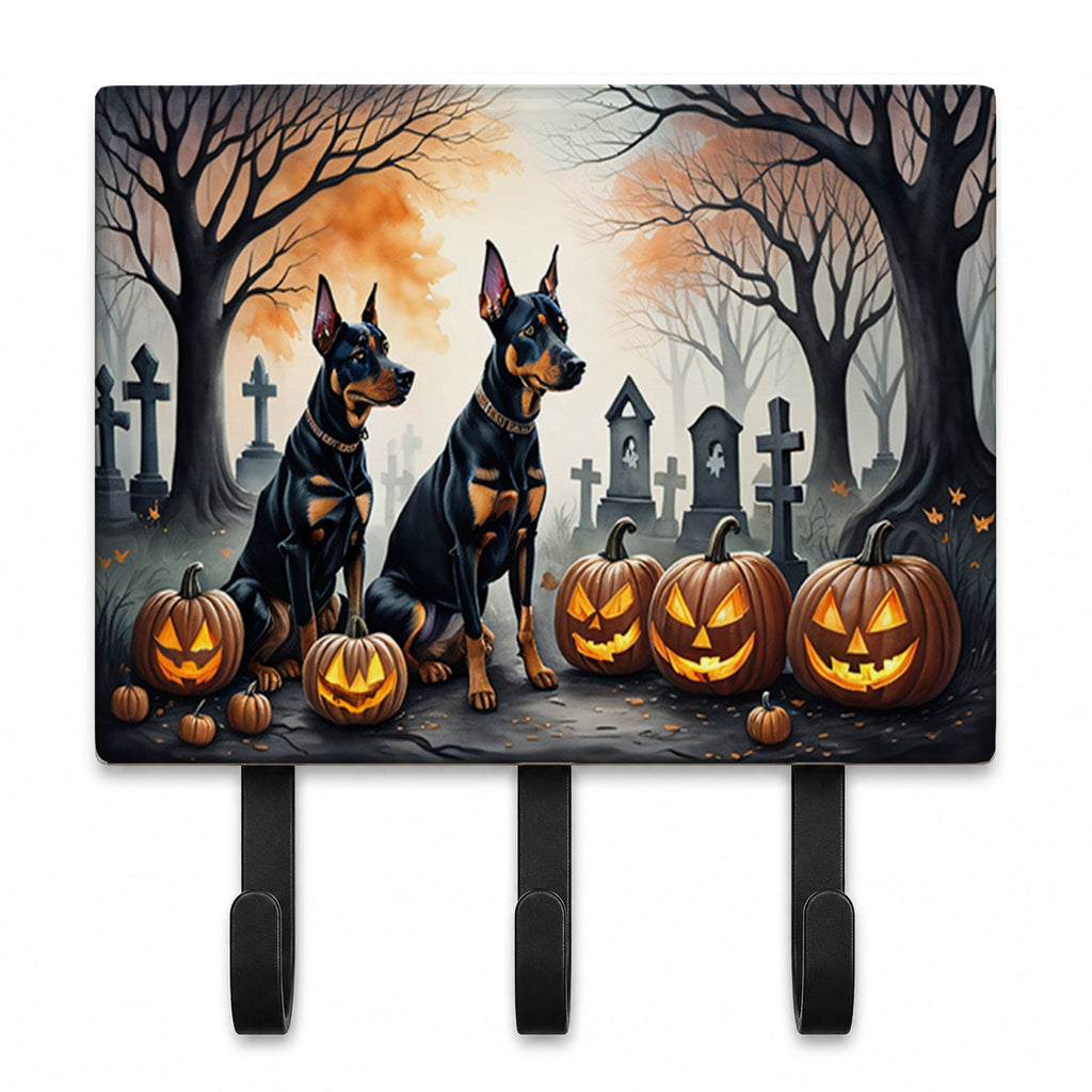 Doberman Pinscher Spooky Halloween Leash or Key Holder Wall Hooks, Coat Rack Wall Mount, for Hanging Keys, Towels, Aprons, Leashes