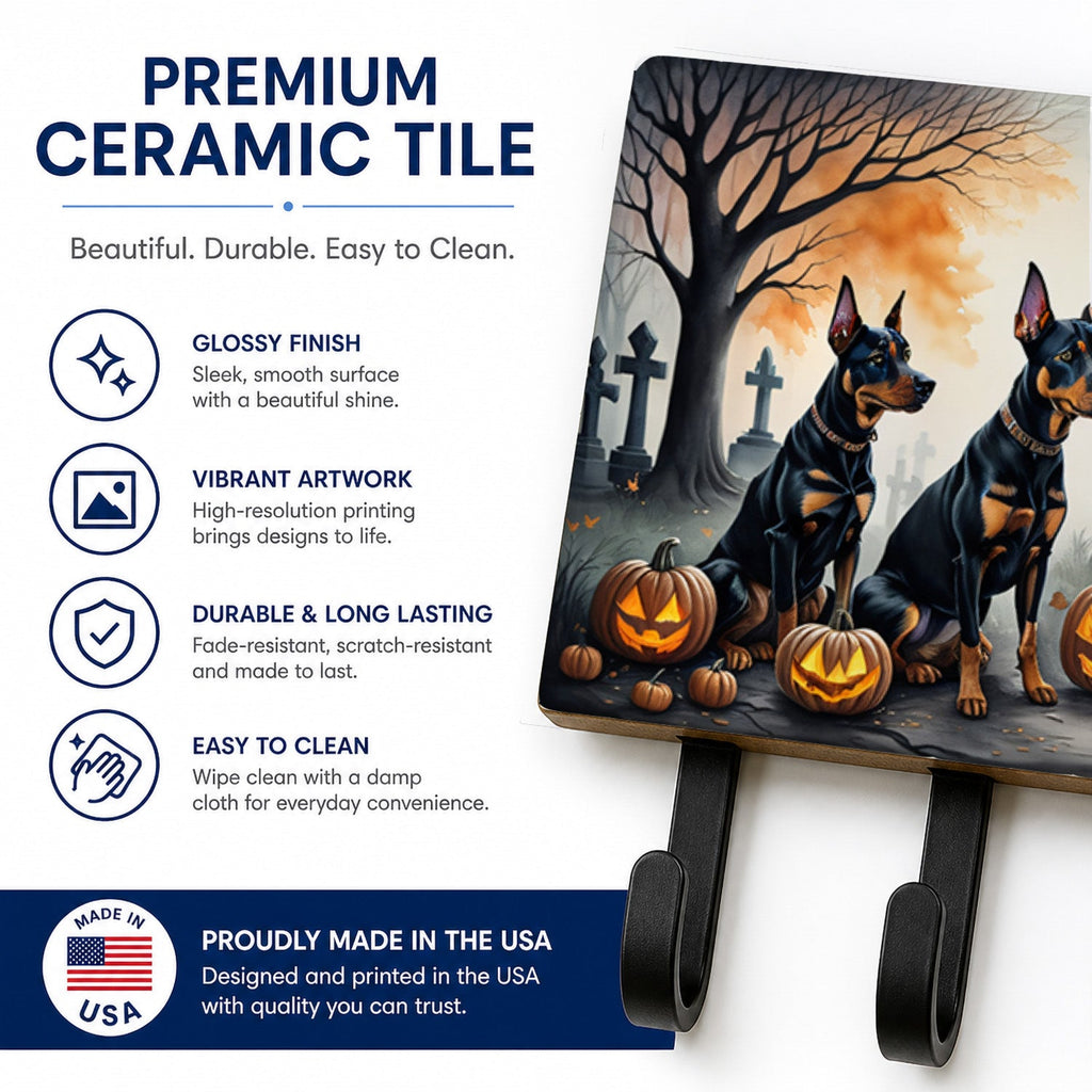 Doberman Pinscher Spooky Halloween Leash or Key Holder Wall Hooks, Coat Rack Wall Mount, for Hanging Keys, Towels, Aprons, Leashes