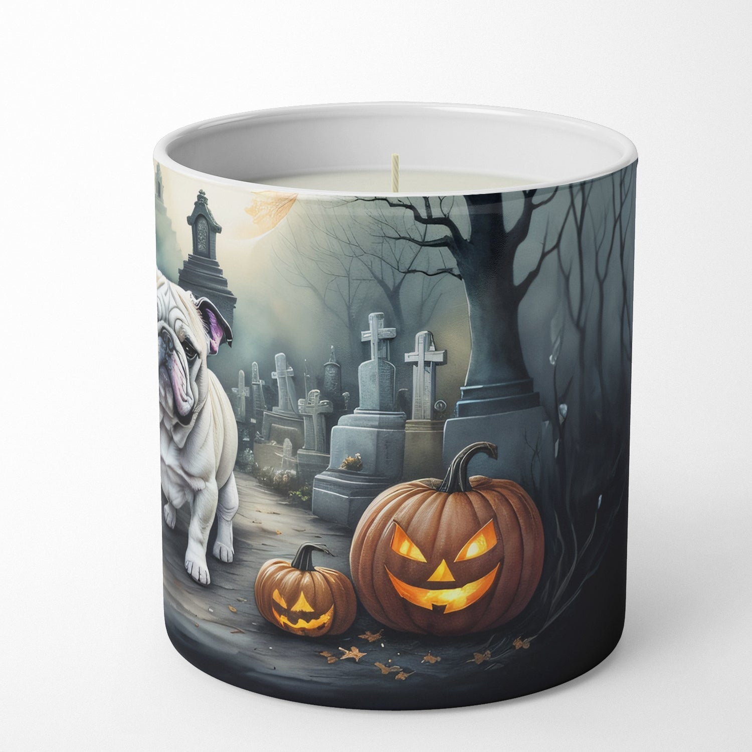 English Bulldog Spooky Halloween Decorative Soy Candle Nature Soy Wax Essential Oil Home Decor Ideal for Bedroom Kitchen Bath Office Gift, 10 oz