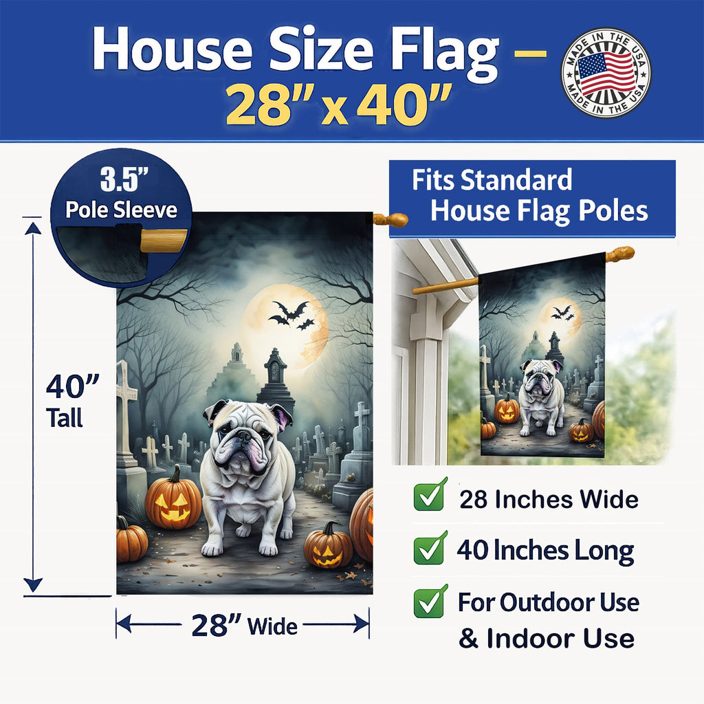 English Bulldog Spooky Halloween House Flag 28x40 Porch Sleeve Pole Decorative Outside Yard Banner Artwork Wall Hanging, Polyester