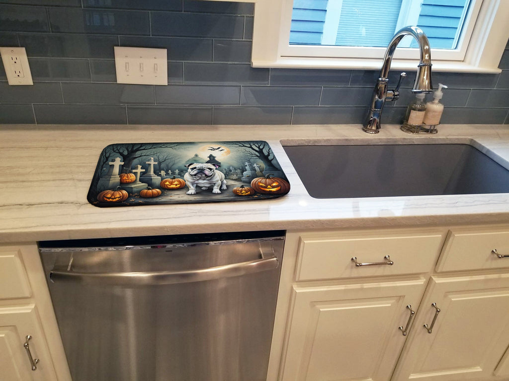 English Bulldog Spooky Halloween Dish Drying Mat Absorbent Dish Drying Mat Pad for Kitchen Counter Dish Drainer Mat for Countertop, 14 x 21", Multicolor