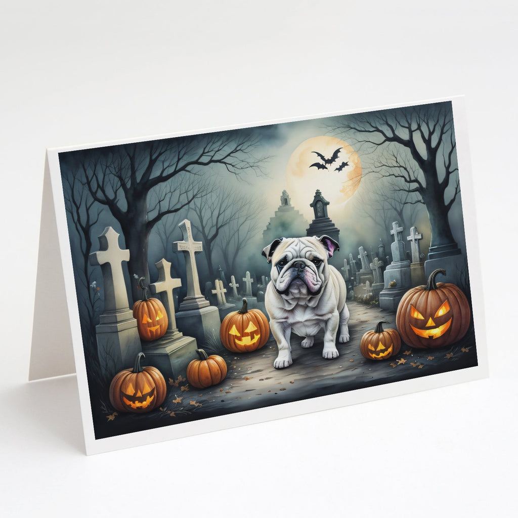 English Bulldog Spooky Halloween Greeting Cards Pack of 8 Blank Cards with Envelopes Whimsical A7 Size 5x7