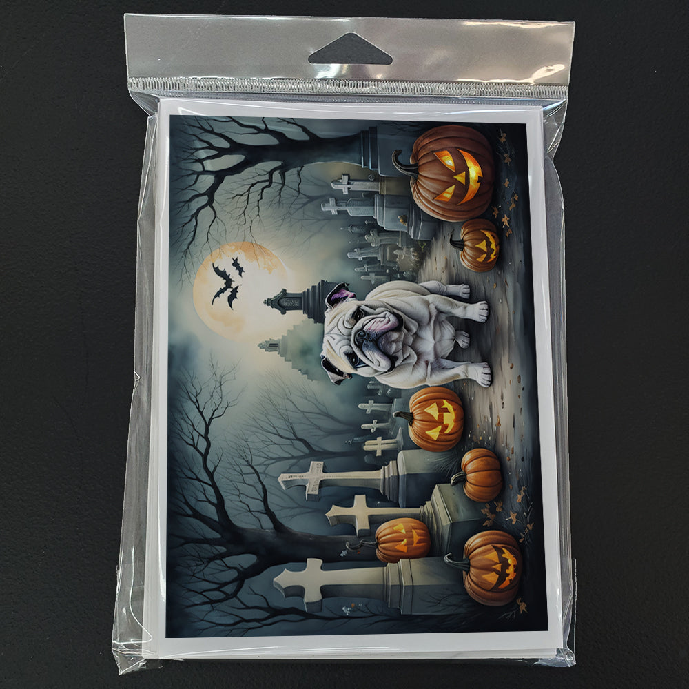 English Bulldog Spooky Halloween Greeting Cards Pack of 8 Blank Cards with Envelopes Whimsical A7 Size 5x7