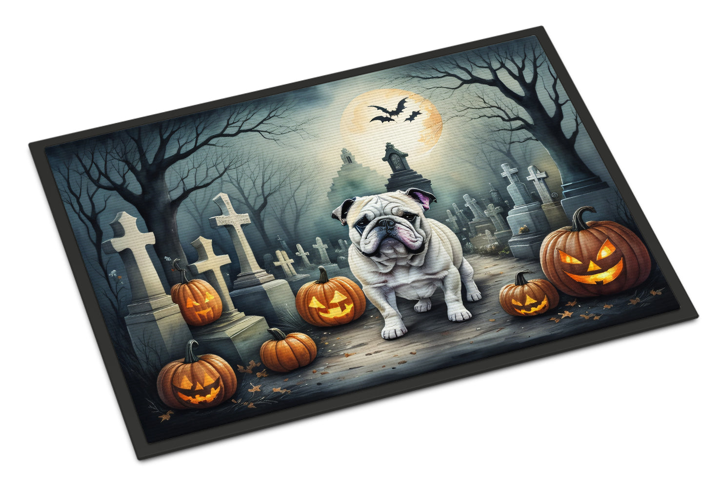 English Bulldog Spooky Halloween Doormat Indoor Outdoor 24H X 36W Front Door Mat Rugs for Entryway, Non Slip Washable Low Pile,