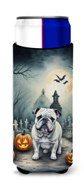 English Bulldog Spooky Halloween Slim Can Hugger , Insulated Foam Hugger for 12 oz Slim Cans, Beer Bottles & Water Bottles, Printed in USA