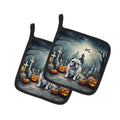 English Bulldog Spooky Halloween Pot Holder Set of 2 Heat Resistant Quilted Hot Pads 7.5 x 7.5 Inch, Insulated Kitchen Trivets for Cooking & Baking
