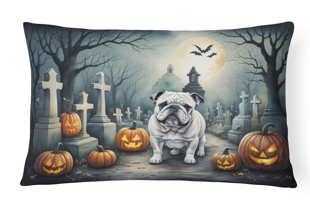 English Bulldog Spooky Halloween Decorative Throw Pillow 12x16 Indoor Outdoor Accent Cushion, Fabric Cover with Insert for Sofa, Bed, Porch & Living Room