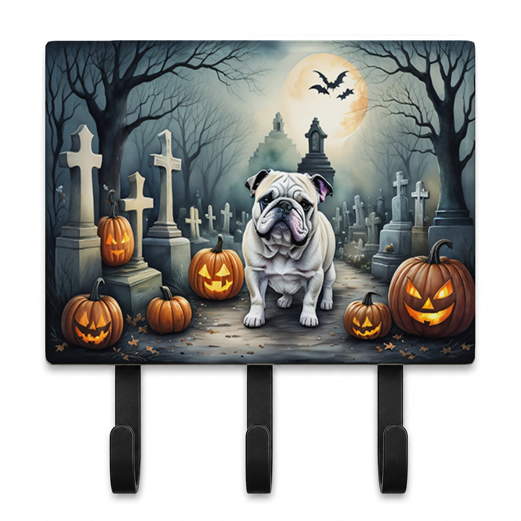 English Bulldog Spooky Halloween Leash or Key Holder Wall Hooks, Coat Rack Wall Mount, for Hanging Keys, Towels, Aprons, Leashes